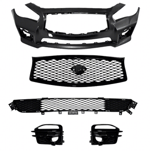 HS nouveau couvercle de <span class=keywords><strong>pare</strong></span>-chocs avant de voiture calandre supérieure calandre inférieure couvercle de lampe antibrouillard Kits de carrosserie automatique pour Infiniti Q50 Q50s 2014 2015 2016 2017 - Product Image 1