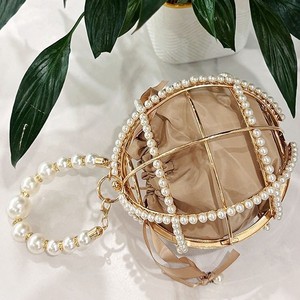 Sac à main sphérique ajouré tendance en PVC, style panier à légumes, sac de soirée en forme de cage à oiseaux orné de perles, en polyester Tanjing - Product Image 2