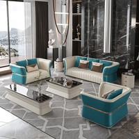 Moderno minimalista estilo americano Modular Cheslong patas doradas sofá Mesa sala de estar sofás de cuero marrón