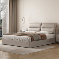 Lits modernes avec rangement et étuis en cuir véritable Cadre de lit double Queen Size avec élévateur à gaz Meubles de chambre à coucher