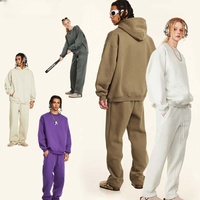 Ensemble de survêtement épais 345 g/m² pour fabricants de vêtements, personnalisable, coupe oversize, unisexe, homme/femme, avec sweat à capuche et pantalon, deux pièces