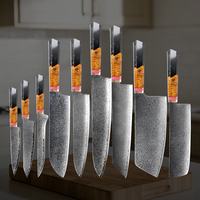 Ensemble de couteaux de cuisine en acier Damas, 9 pièces, manche en résine antidérapant, couteaux de cuisine multifonctionnels, design moderne et luxueux, ambidextres