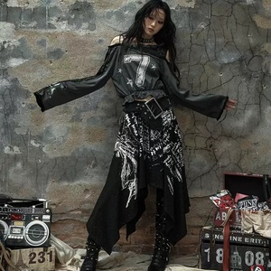 Casual Loose <b>Tops</b> Streetwear Letter Print Fairy Goth Children T-shirt <b>Y2k</b> Aesthetic Slash Neck Bandage Grunge Spring 100% - Product Image 5