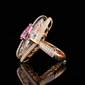 Bague en Moissanite Or Rose, Coupe Marquise, Pierre Précieuse Poire, Sertie à Griffes, Bijou de Mariage et de Fête - Product Image 1