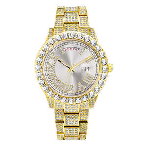 Montre à quartz tendance Hip Hop, double mouvement, grand cadran rond, diamant Moissanite, étanche, calendrier, pour femmes et hommes - Product Image 5