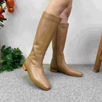 Manlunluo Nouvelle collection automne Bottes cheminée décontractées à talon compensé bas, bout rond, en cuir de vachette pleine fleur, couleur unie, montantes, en stock