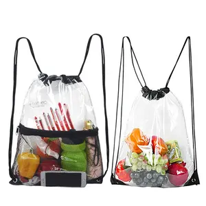 स्पष्ट पीवीसी drawstring बैग, निविड़ अंधकार जाल जेब पीवीसी स्ट्रिंग बैग, पारदर्शी drawstring बैग/