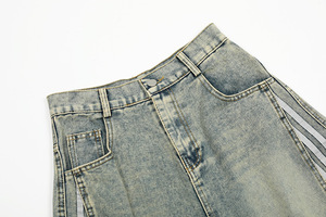 Jeans de Mezclilla Vintage Personalizados para Hombre, Corte Ancho Informal, 100% Algodón, Jeans de Mezclilla con Tres Rayas, Corte Recto para Hombre - Product Image 6