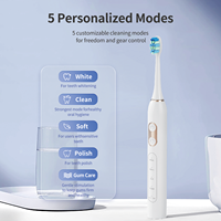 Brosse à dents électrique sonique pour adultes, rechargeable, 5 modes de fonctionnement, étanche IPX7, avec étui de rangement et têtes de brosse de rechange