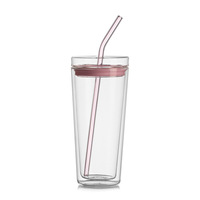 Gobelet en verre borosilicate réutilisable YS à double paroi avec couvercle, compatible lave-vaisselle, style classique, cadeau de rentrée scolaire