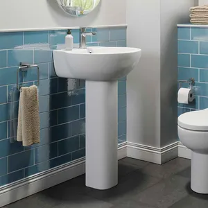 Benutzer definierte freistehende Sanitär-Voll waschbecken europäische moderne Waschbecken Bad setzt Travertin Marmor Sockel Waschbecken