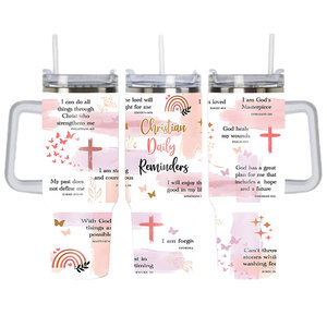 Gobelet isotherme en acier inoxydable de 40 oz avec impression de versets bibliques sur le thème de la foi en Jésus-Christ, avec paille, pour café, voyage, camping et voiture - Product Image 2