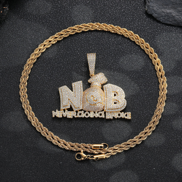 YYN Jewelry Dollar Money Bag Hip-hop Personality Pendant Full Zircon Bamboo Chain Men's Necklace