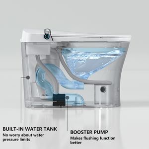 Bidet intelligent en céramique japonaise avec siège chauffant, fixation au sol, double chasse d'eau, télécommande incluse, siphon en P, capteur de pied, veilleuse, garantie 3 ans - Product Image 3