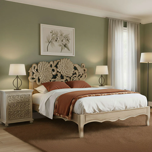 Cama de Madera Maciza de Mediados de Siglo, Cabecera con Listones, Estructura de Plataforma de Mango, Estilo Retro <span class=keywords><strong>MCM</strong></span>, Tamaño King Personalizado, Muebles de Dormitorio - Product Image 1