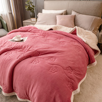Promotion Couverture polaire en flanelle 100% polyester double couche avec motif floral et solide Sherpa