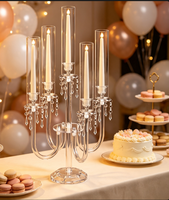 Centre de table CDOR, candélabre pour mariage, fête, réception, décoration, acrylique, 5 bras, porte-bougie LED transparent