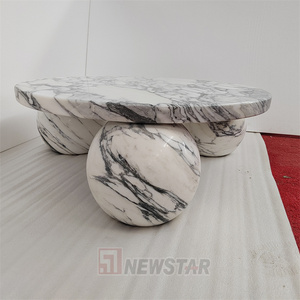 Newstar Arabescato Corchia Mesa de centro redonda de mármol Base de 3 bolas Soho House Rome Stone Mesa de centro de bola baja moderna redonda - Product Image 3