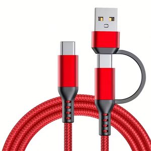 Newest 2-in-1 <b>USB</b>-<b>C</b> + <b>USB</b> a Nylon Braided <b>Type</b>-<b>C</b> <b>Adapter</b> Cable 3A 60W <b>Type</b> <b>C</b> Fast Multi-Charging Cable for IPhone 15 16 - Product Image 1