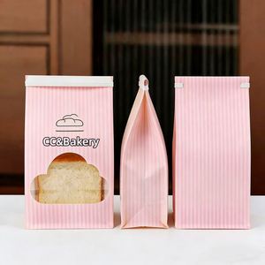 Sacs alimentaires en papier kraft rose personnalisés avec logo, pour pain, hamburgers, restauration rapide, biodégradables, à fond carré, vente en gros - Product Image 5
