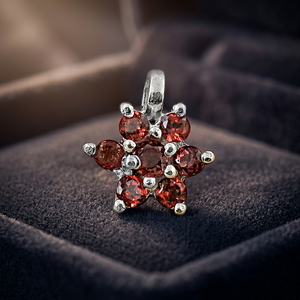 Art Palace 925 Silver <b>Garnet</b> Flower Charm Classic Pendant Unisex Everyday Wear Claw Setting - Product Image 3