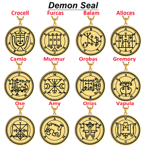 Sceaux d'or des 72 esprits, la clé inférieure de Salomon, le roi Asmoday, origines du démon, goétie 49-60, collier pendentif en acier inoxydable - Product Image 1