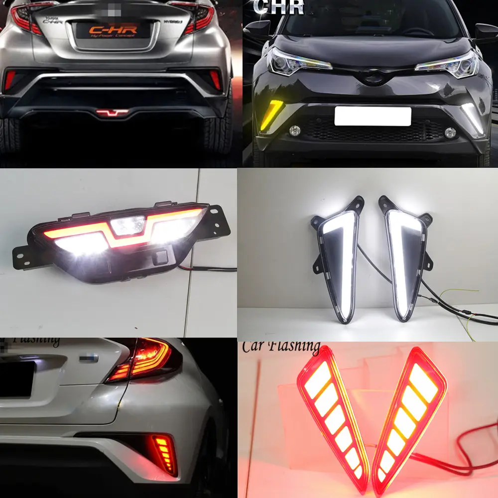 1Set Car DRL Daytime Running Lights Rear Bumper Brake Light with Turn Signal Tail Lamp Fog Lamps For Toyota CHR C-HR 2016 -2019