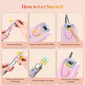 Vente en gros de perceuse à ongles électrique rechargeable 35000 tr/min, lime à ongles professionnelle portable, polisseuse pour la maison, le salon, la manucure et la pédicure - Product Image 5
