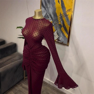 Abito Lungo da <span class=keywords><strong>Donna</strong></span> con Maniche a Campana, Rete a Pois Trasparente e Fodera, <span class=keywords><strong>Vestito</strong></span> Elegante per Feste di <span class=keywords><strong>Compleanno</strong></span> 2026 - Product Image 2