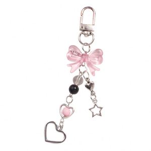 New Y2K Butterfly Knot Keychain Creative Phone Chain Hanging <b>Rope</b> Love Pentagram Pendant Crystal Bead Bag Decoration - Product Image 6