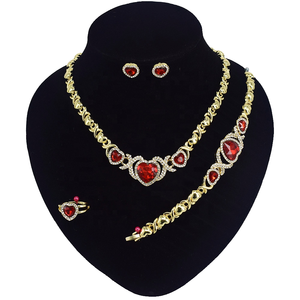 Nouvelle conception, bijoux de haute qualité en alliage plaqué, cadeau pour la fête des mères, mariage, grand cœur, pierre rouge, ensemble de bijoux - Product Image 1