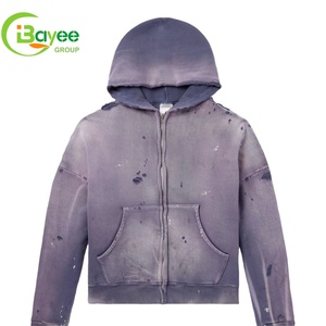 Sweat à capuche oversize vintage à fermeture éclair pour homme, en coton lourd, délavé, effet vieilli, 400 g/m², avec logo personnalisé - Product Image 1