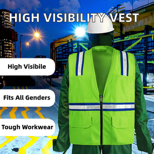 Chaleco de Seguridad Reflectante con Diseño de Tiras de Alta Visibilidad, Ropa de Trabajo Unisex de Algodón y Poliéster para Construcción y Seguridad Personal - Product Image 2