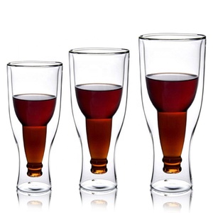 Vasos de Cerveza Creativos de Borosilicato al por Mayor, Transparentes, de Doble Pared, Aislados, para <span class=keywords><strong>Pub</strong></span>, Diseño de Botella de Cerveza Invertida - Product Image 1