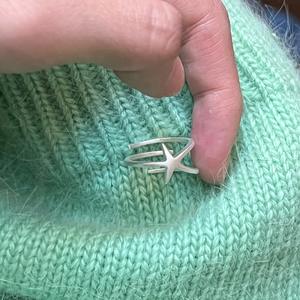 แหวนเงินแท้ S925 ดีไซน์เรียบง่ายรูปปลาดาวสำหรับผู้หญิง แหวนนิ้วชี้แบบด้านฝังลายดาว ดีไซน์ทันสมัยแบบซ้อนกัน - Product Image 4