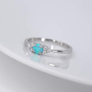 T0598 Silver Women's Engagement <b>Ring</b> With <b>Blue</b> <b>Opal</b> And Round Brilliant Cut Natural Diamonds G Color - Product Image 2