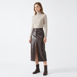 <b>Winter</b>/Autumn New Collection Casual Faux Leather Pleated <b>Skirt</b> with Button Vintage Empire Waist Women's Midi <b>Skirt</b> - Product Image 3