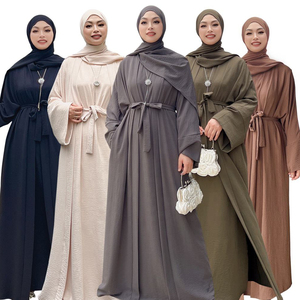Fabricant de vêtements, ensemble abaya personnalisé pour femmes musulmanes, 2 pièces, robe longue en polyester uni, kimono cardigan, vêtements islamiques - Product Image 1