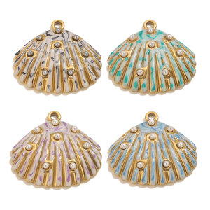 Colgante de gota de <span class=keywords><strong>agua</strong></span> de estrella de mar de concha esmaltada de acero inoxidable DIY collar de concha conector <span class=keywords><strong>perla</strong></span> playa amuleto joyería descubrimiento - Product Image 2