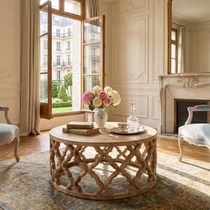 Mesa de Centro Hoolnn HL230 de Madera de Olmo Sólido Reciclada, Estilo Vintage Francés, Hecha a Mano, Ecológica y Duradera, para Sala de Estar - Product Image 1