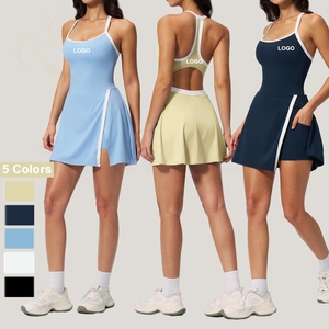 Abito Senza Maniche Sportivo Morbido Effetto Nudo per Allenamento Golf Tennis, Vestito Intero Fitness Palestra Activewear Bicolore per Donna - Product Image 1