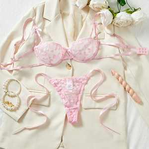 Set di Lingerie di Alta Qualità con Ricamo a Cuore Viola, <span class=keywords><strong>Reggiseno</strong></span> e Slip Trasparenti, Intimo Sexy con Lacci Laterali per Donna, Idea Regalo - Product Image 5