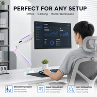 Support d'écran à pince en fer recouvert de plastique avec éclairage RGB, bras à ressort à gaz et plaque de montage VESA, en gros, en stock