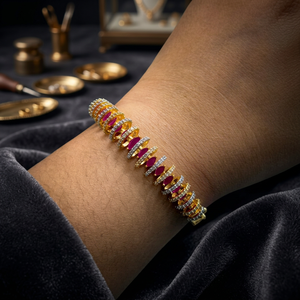 Brass <b>Ruby</b> CZ Marquise Stone Gold Plated Open Cuff <b>Bracelet</b> Adjustable Cubic Zirconia Bangle For Women Fashion Jewelry - Product Image 2