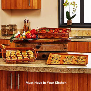 Juego de 2 Bandejas Antiadherentes para Hornear con Canasta para Freír al Aire, Bandeja Rectangular <span class=keywords><strong>y</strong></span> Colador - Product Image 4