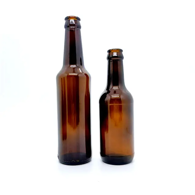 Botella de cerveza de cristal de color ámbar con acabado de corona y cuello, 12 oz. (355 ml), 26-650