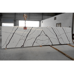 Pierres de Quartz artificielles avec veines noires, sillons, carreaux de calacita blanc, pour hôtels - Product Image 1