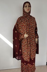 Ready Stock consegna rapida stampa di fiori in poliestere tessuto islamico da donna Eid 2 pezzi felpe con cappuccio Khimar con abito Abaya - Product Image 6