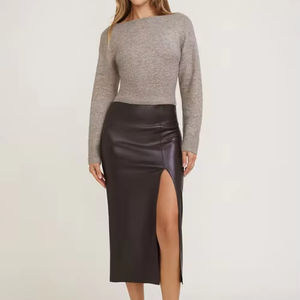 Tops en tricot marron à col bateau décontractés de haute qualité pour femmes, fabriqués sur mesure en usine - Product Image 2