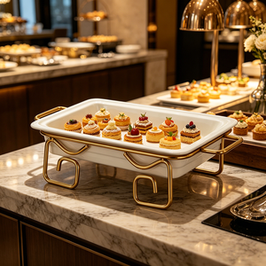 Support à gâteau en céramique FLEY pour mariage et anniversaire, avec cadre métallique, plateau de présentation pour buffet, matériel de restauration pour banquets - Product Image 1